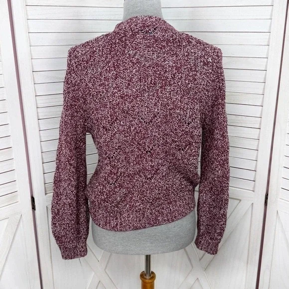 Old Navy Marled Pointelle Knit V Neck Crop Cardigan Sweater Burgundy Red Small - Picture 6 of 14